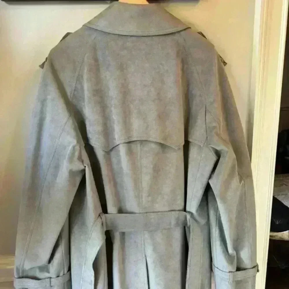 Jeffrey Bank‎ for Lakeland Alcantara Grey Suede Trench Coat 46L Vintage 1990